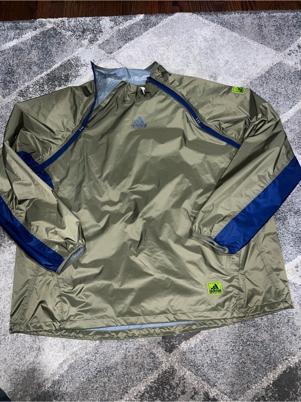 adidas Olive Green Pullover Windbreaker with Blue Panels